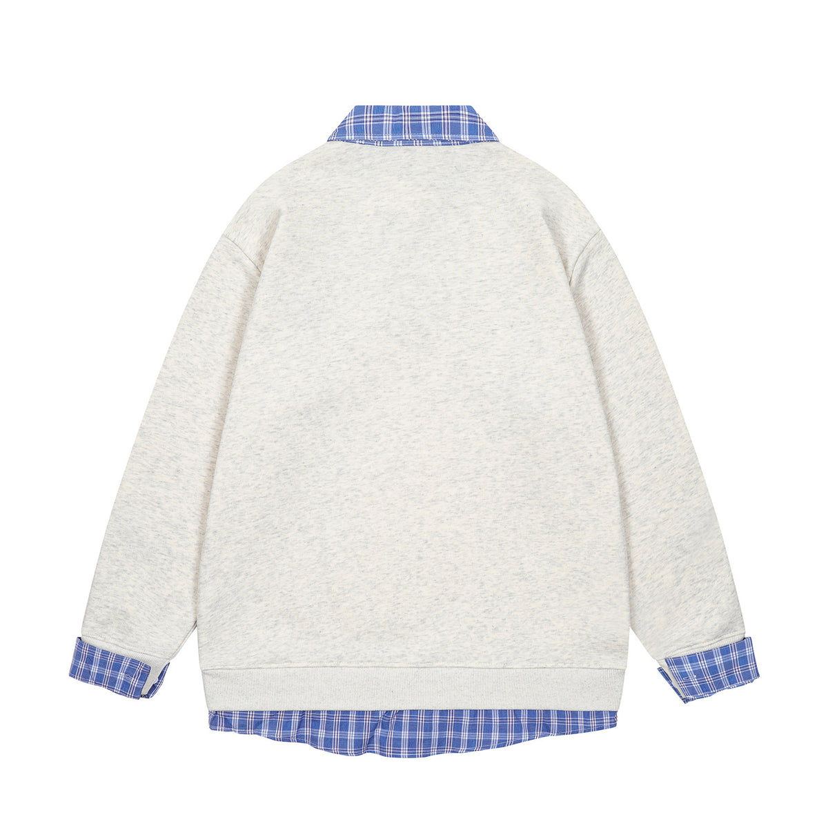 Spliced plaid fake two-piece polo sweatshirt