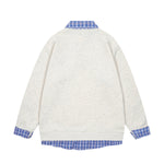Spliced plaid fake two-piece polo sweatshirt