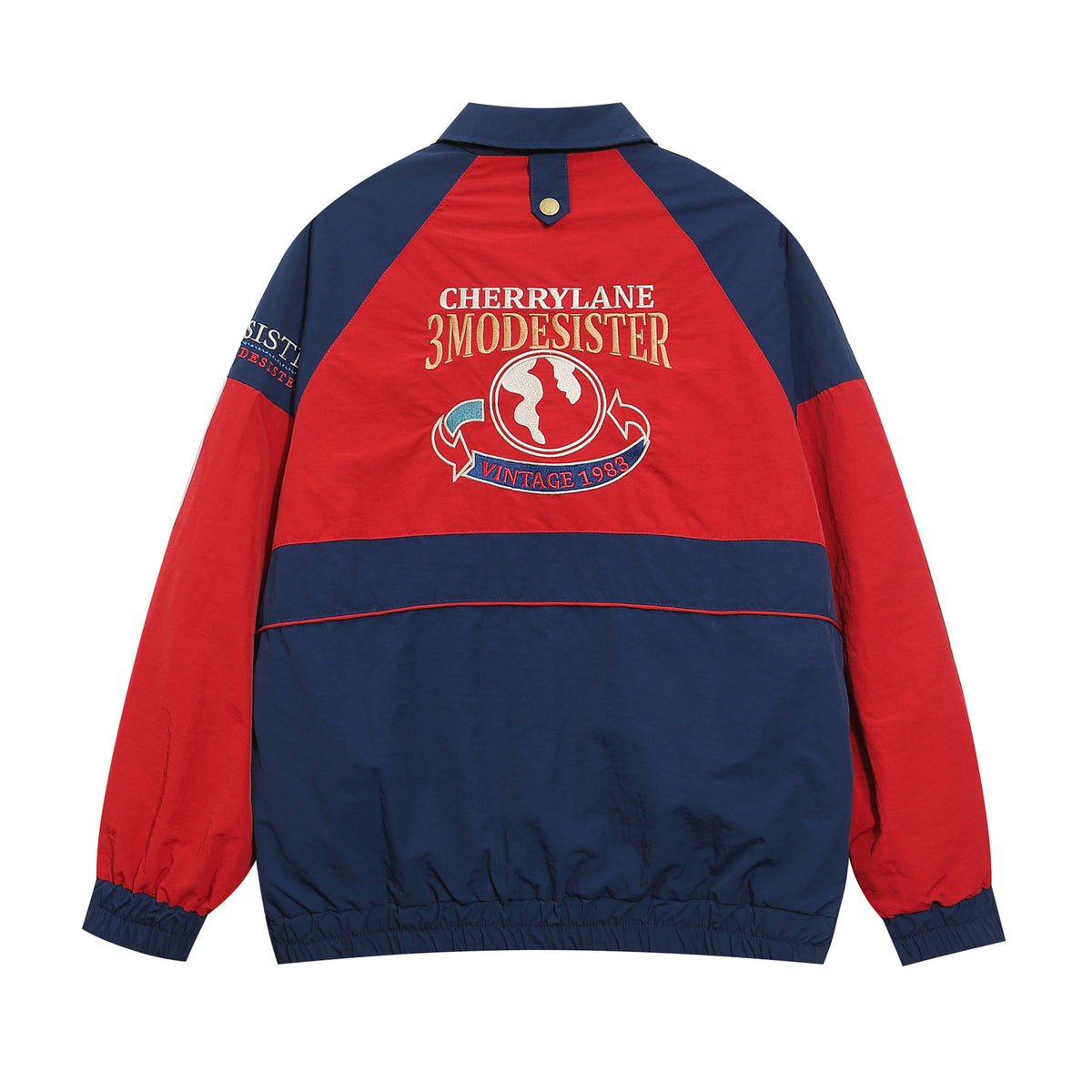 Retro contrasting color patchwork baseball jacket