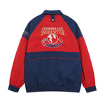 Retro contrasting color patchwork baseball jacket