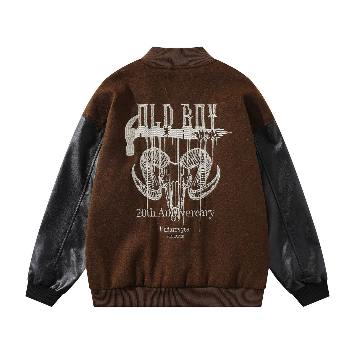 Retro contrast color patchwork embroidered baseball jersey