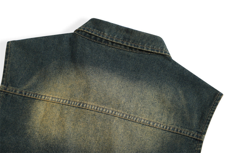 Retro workwear contrast denim vest