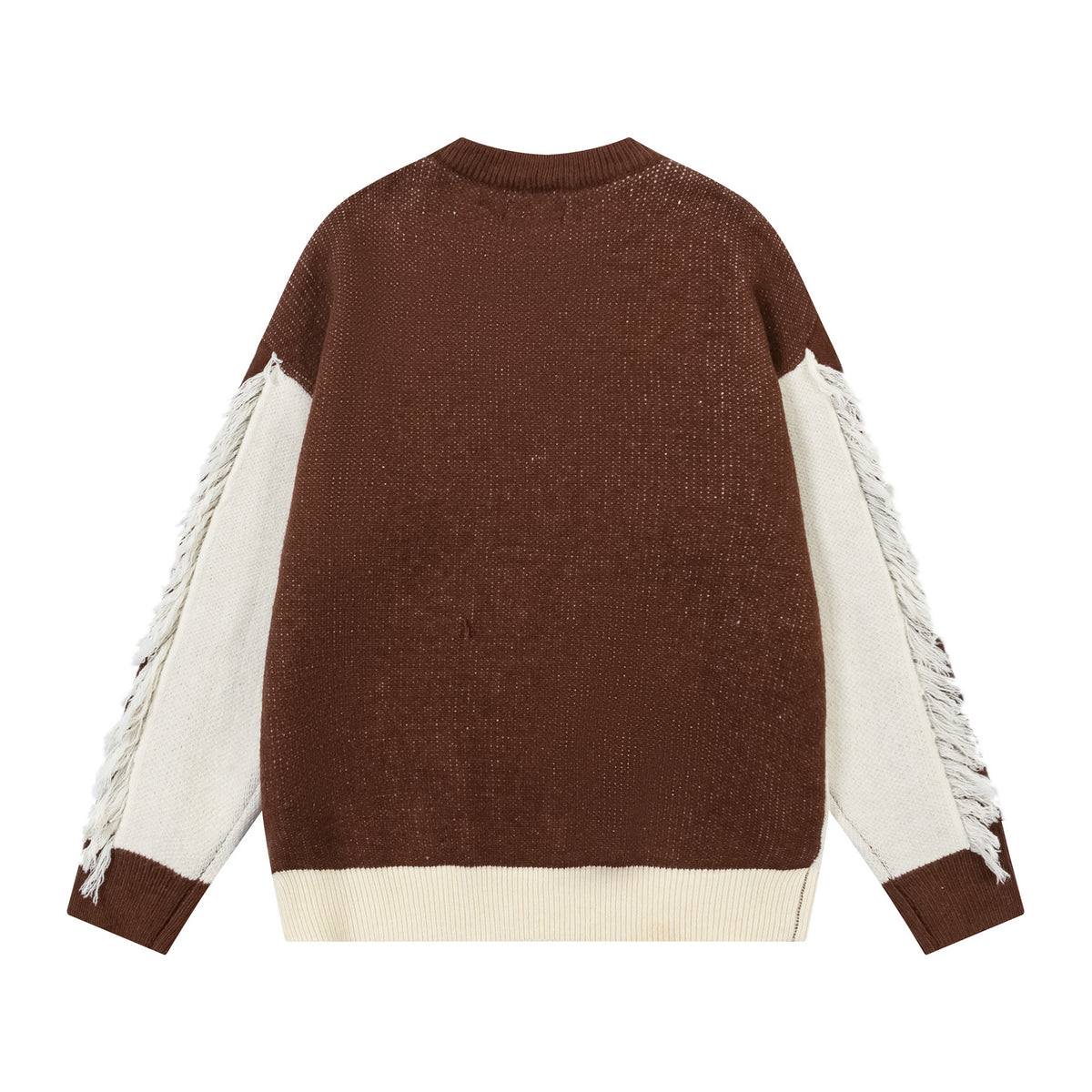 Retro contrasting raw edge crew neck sweater