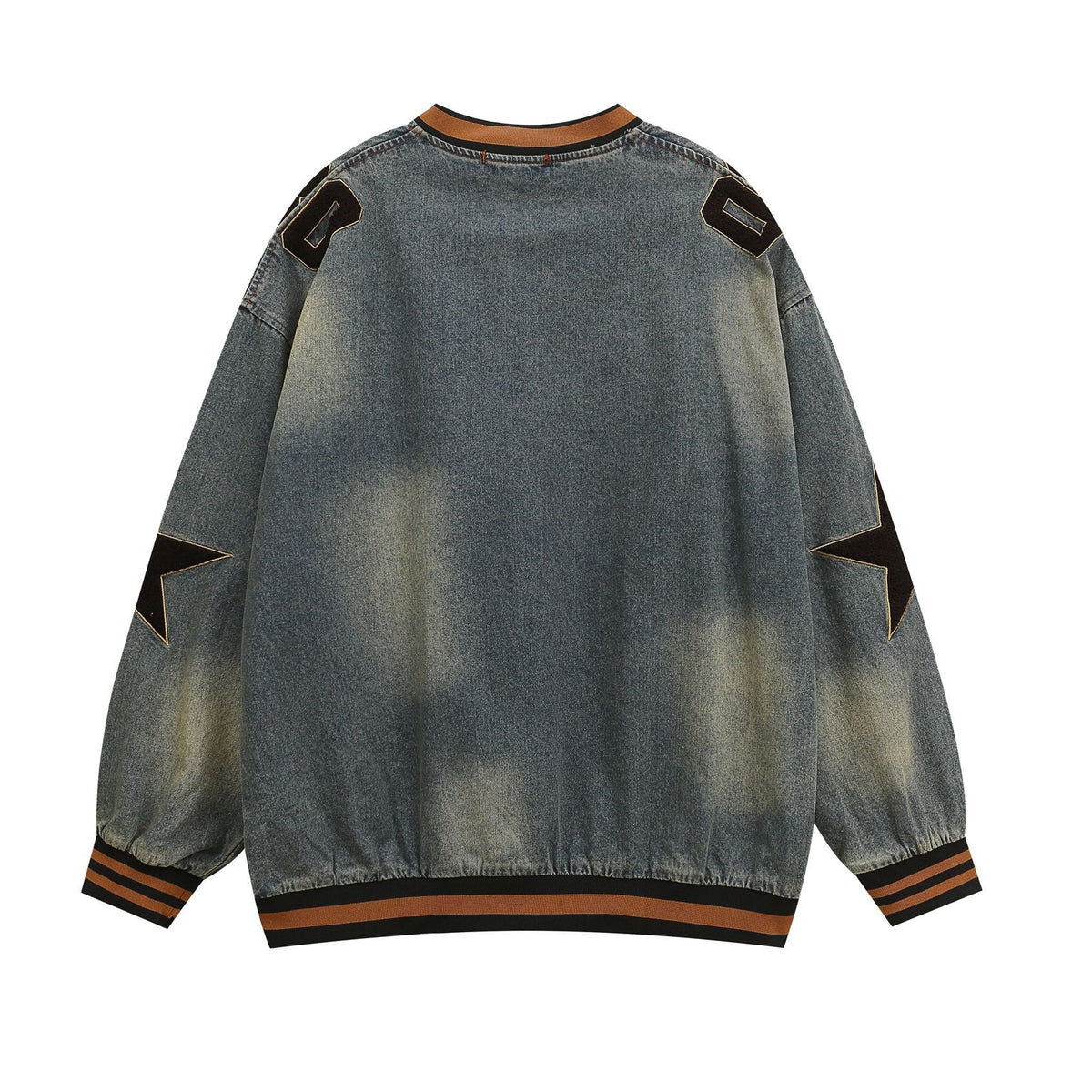 Retro distressed washed denim long sleeves