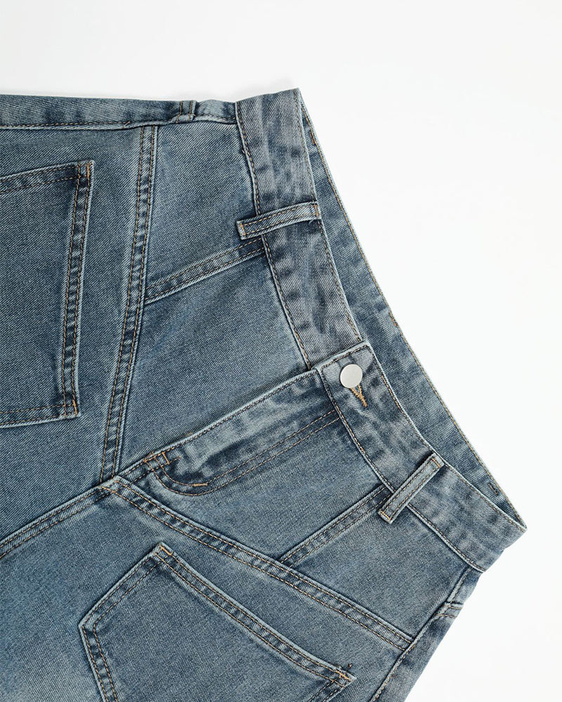 復古水洗牛仔長褲