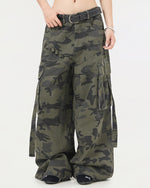 Multi-pocket heavy-duty wide-leg pants