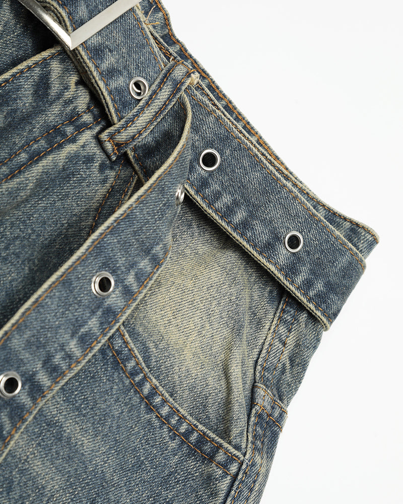 Vintage distressed denim cropped shorts