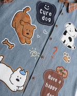 패치워크 강아지 자수 긴팔 셔츠