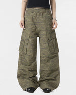 Camouflage multi-pocket straight-leg trousers