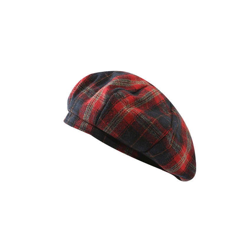 復古紅黑格紋貝雷帽