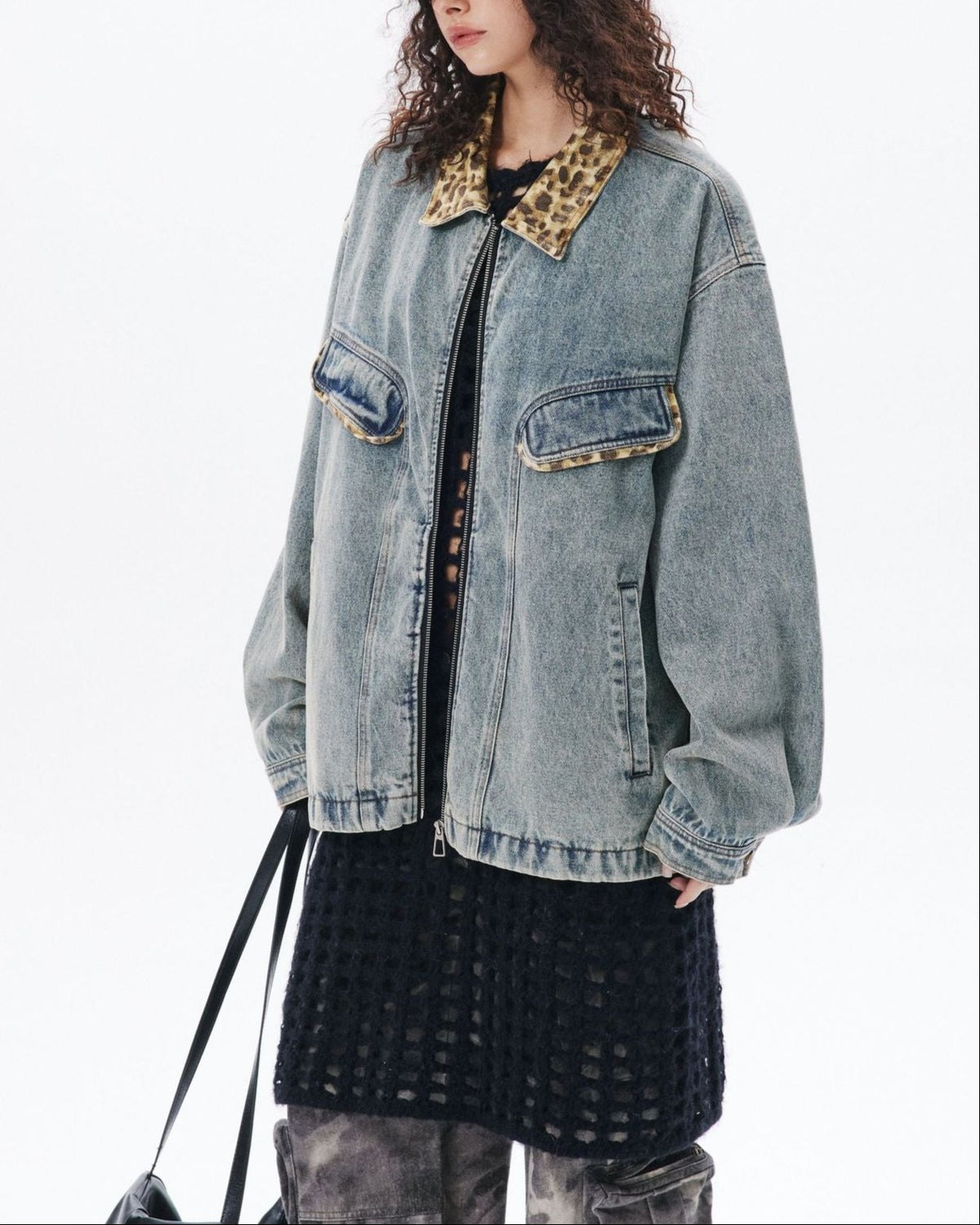 Vintage leopard print denim jacket