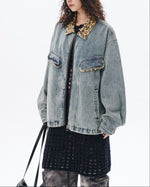 Vintage leopard print denim jacket