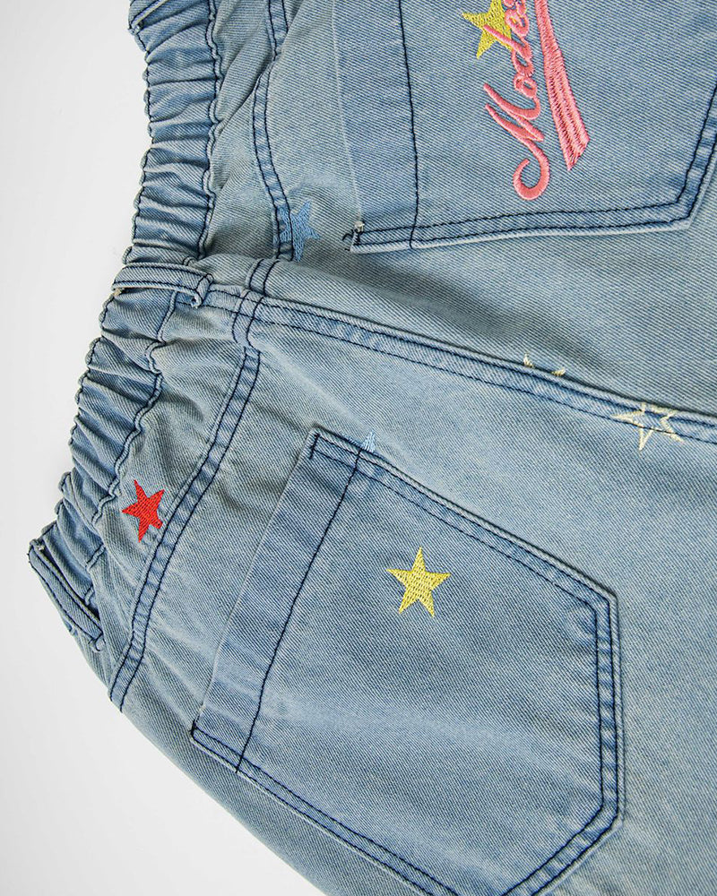 Washed leopard print jeans