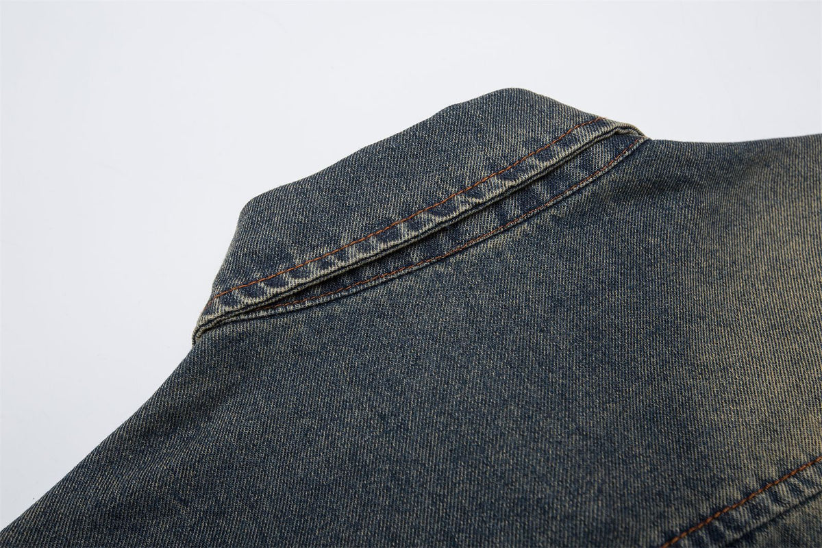 vintage distressed embroidered denim shirt