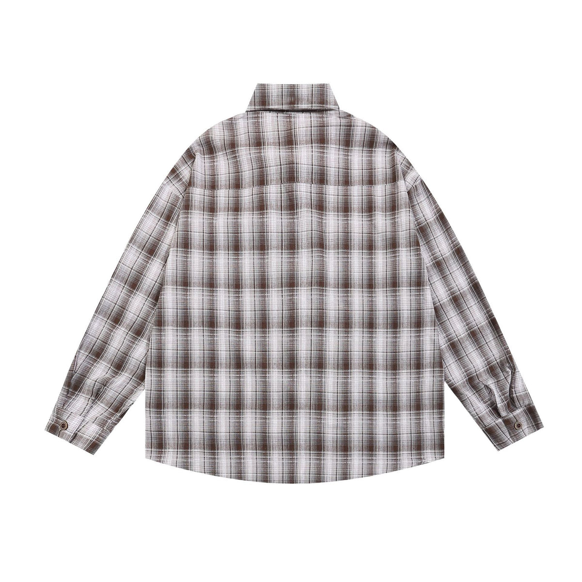 復古純色格子長袖襯衫