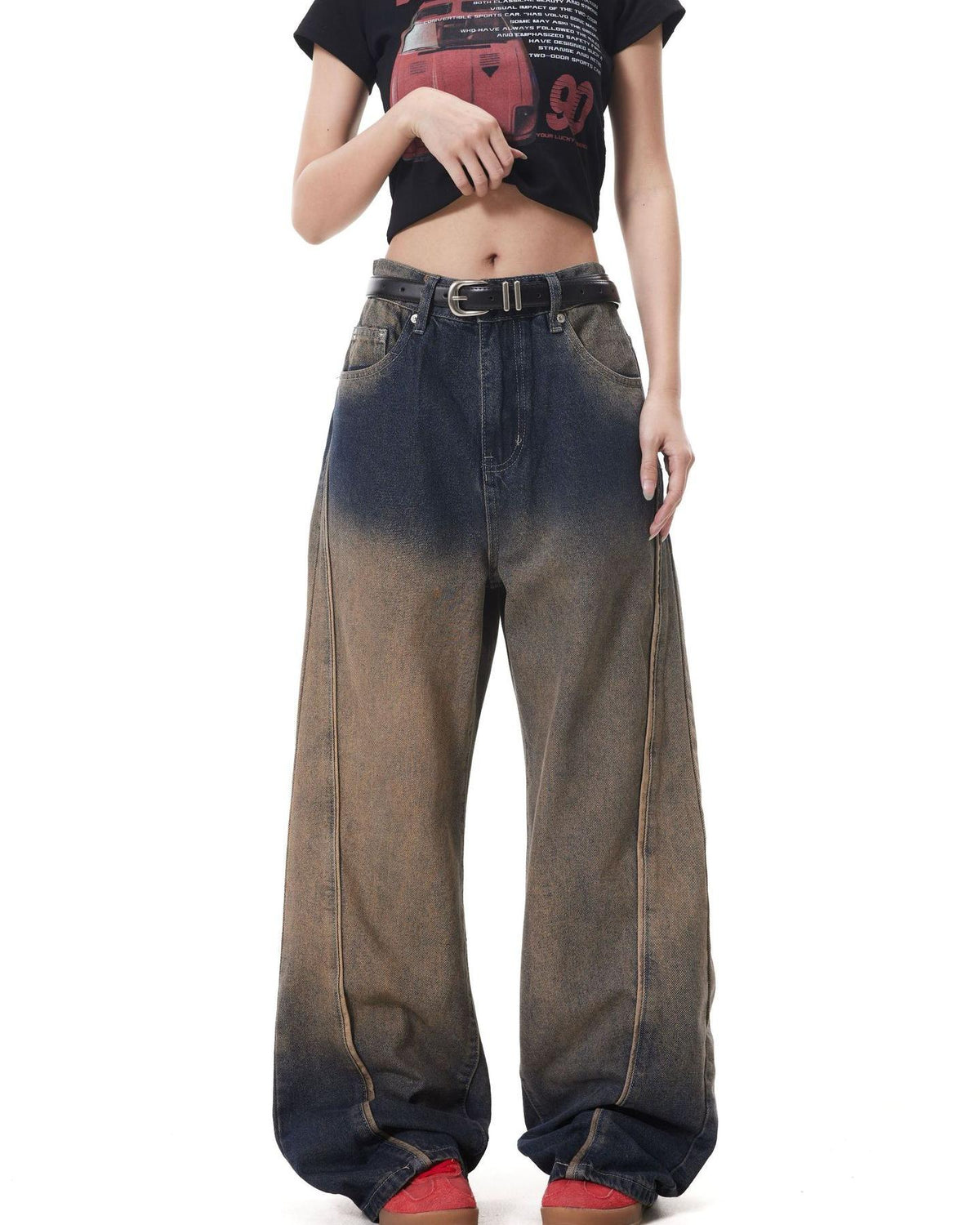 重工漸變牛仔長褲