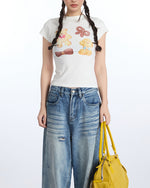 漫画柄スリムフィット半袖Tシャツ