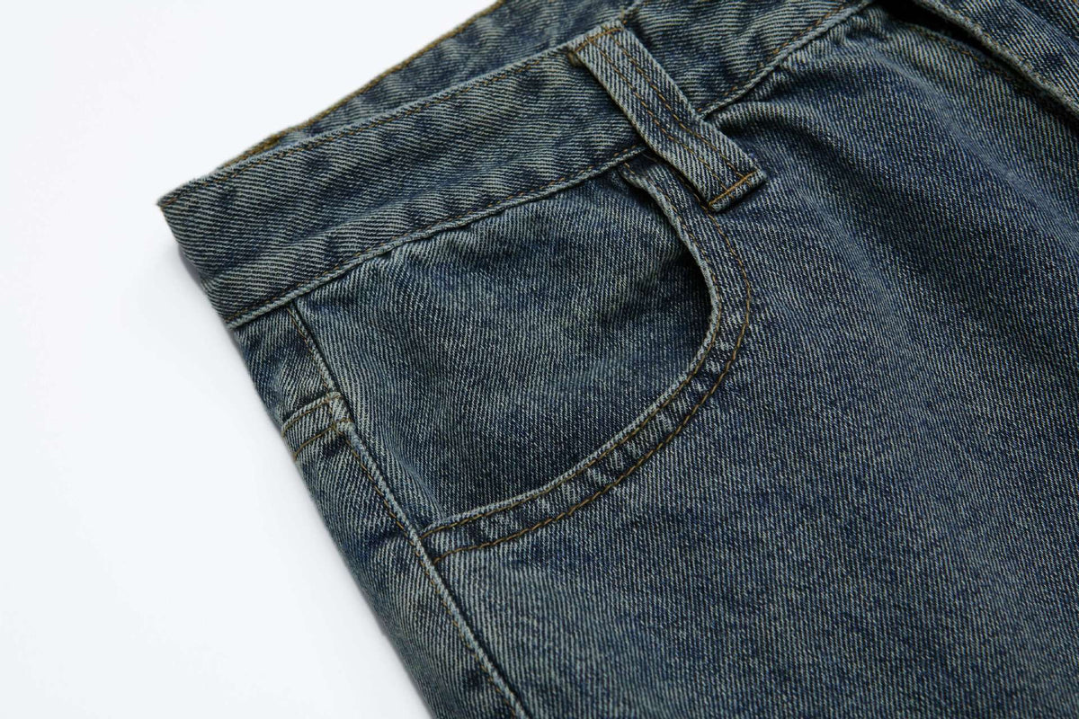 復古做舊工裝牛仔長褲