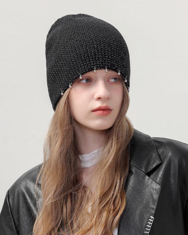 針織挂珠裝飾包頭帽