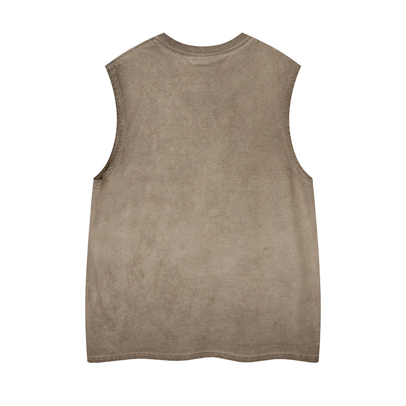 Washed solid color sleeveless vest