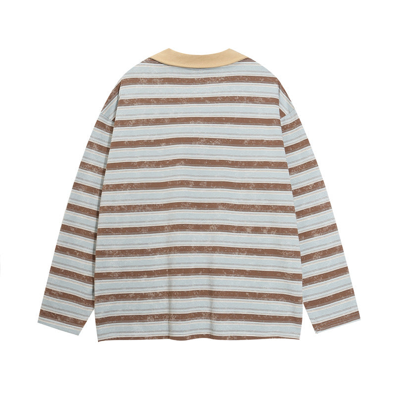 復古條紋情侶撞色polo衫