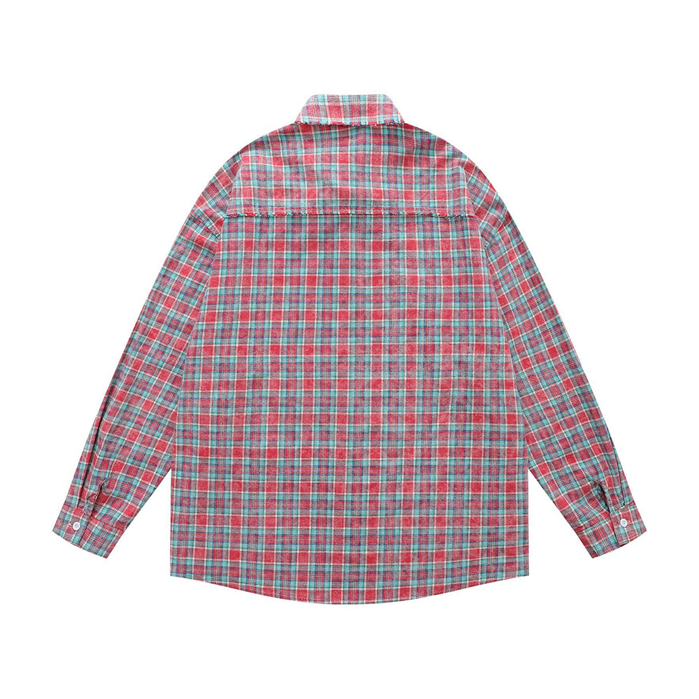 embroidered paneled long-sleeved shirt