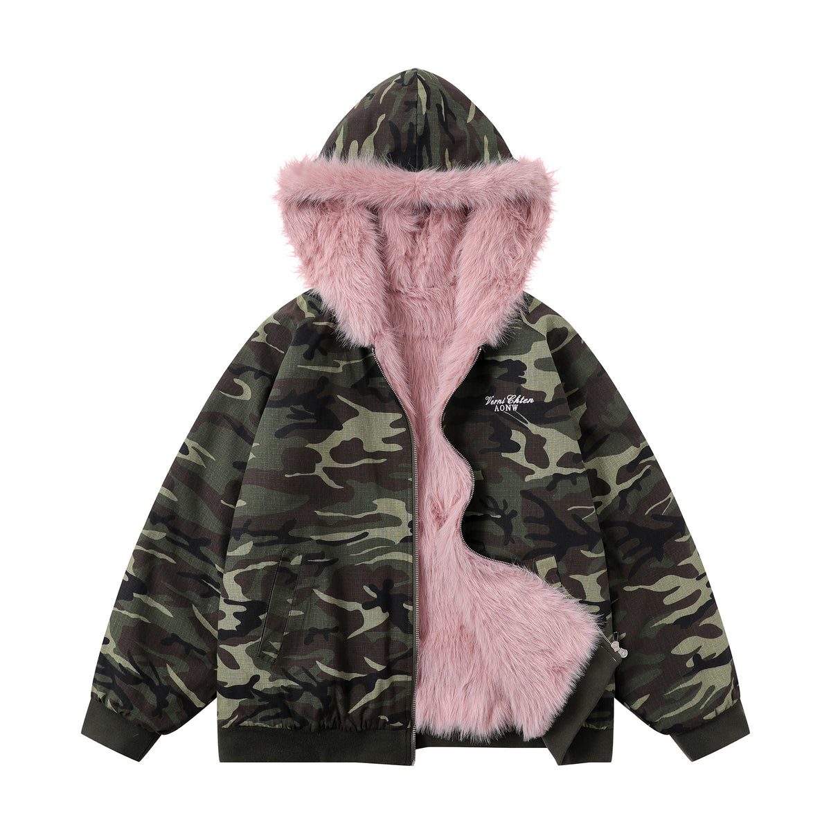 Retro reversible hooded cotton jacket