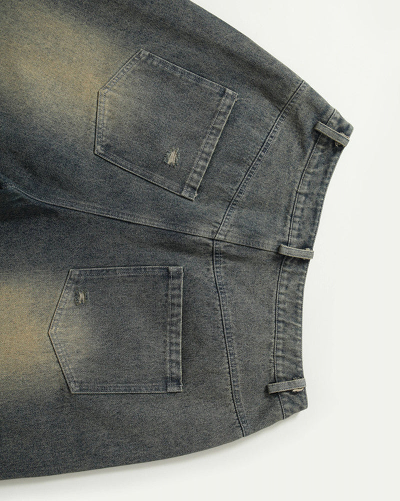 Fake two-piece patchwork cropped jeans