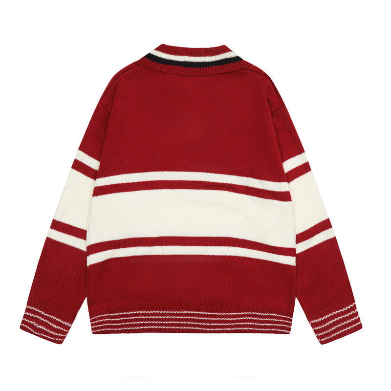 Patchwork contrast color polo sweater