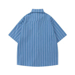 復古條紋短袖工裝襯衫