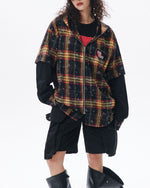 Vintage loose plaid hooded shirt