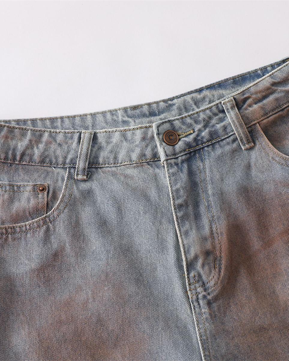 水洗休閑直筒牛仔褲