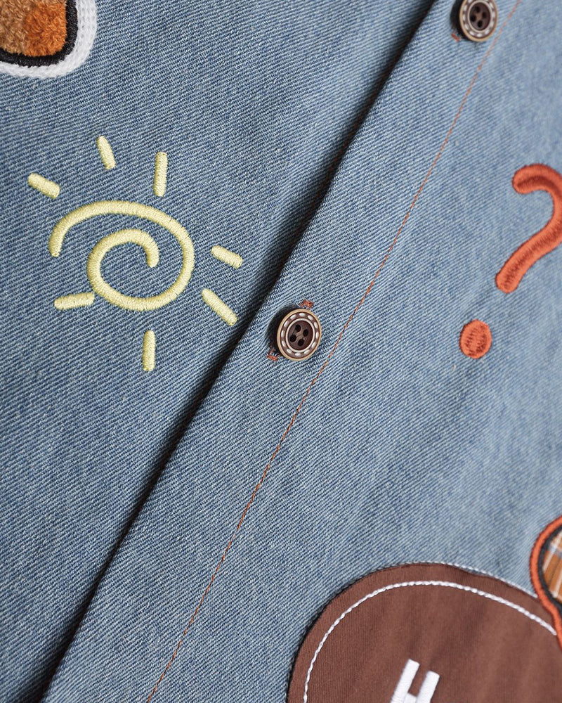 패치워크 강아지 자수 긴팔 셔츠