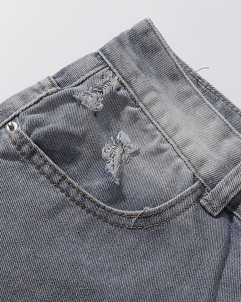 Raw edge straight cropped shorts