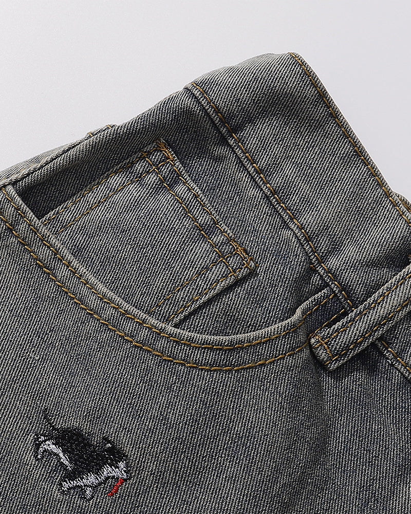 Puppy Embroidered Cropped Shorts