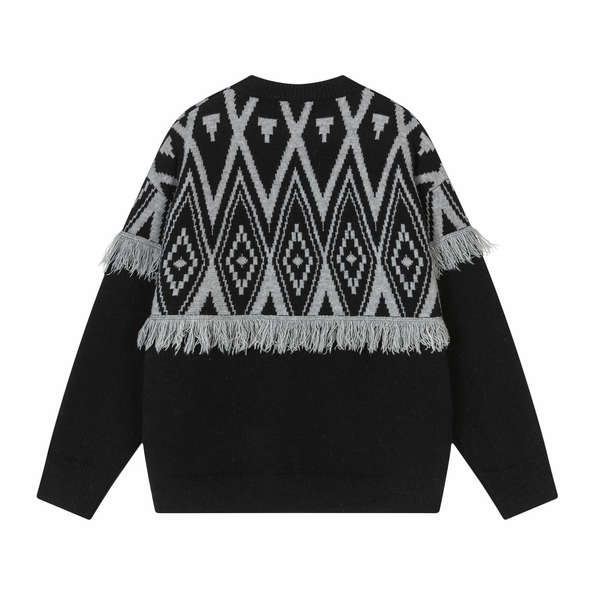 復古流蘇撞色圓領毛衣