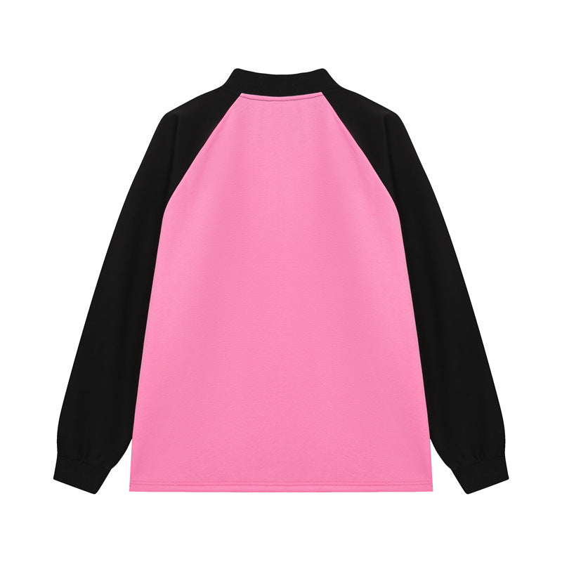 Retro stitching stand collar couple sweatshirt