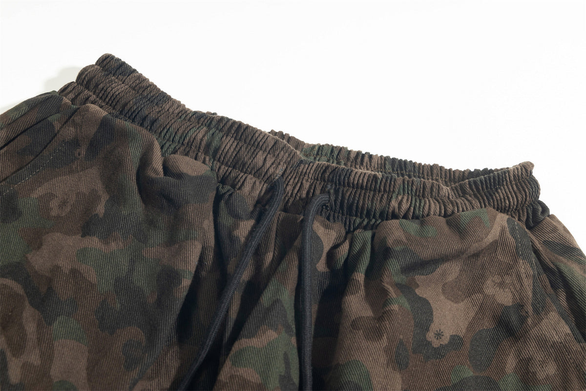 Retro washed distressed camouflage pants