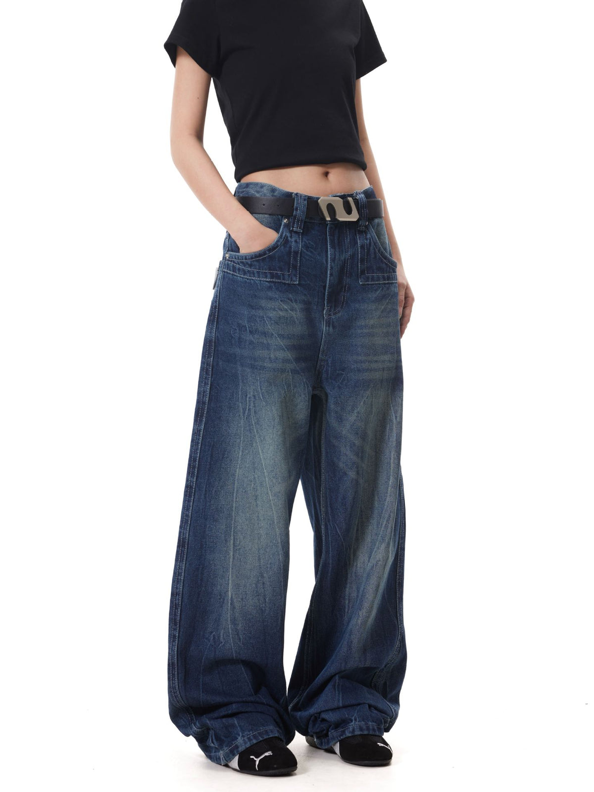 寬鬆簡約牛仔長褲