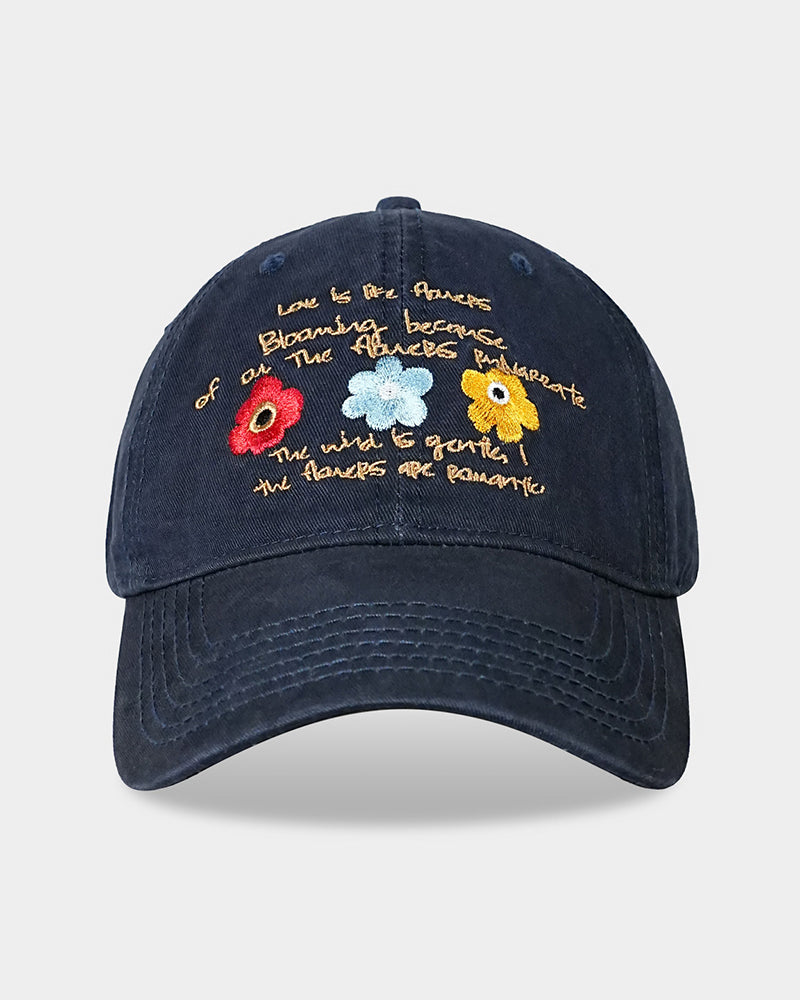 刺繍入りフラワーベースボールキャップ