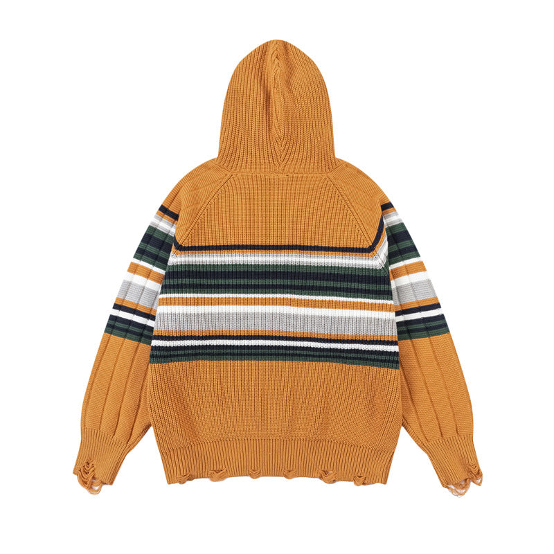 復古撞色條紋連帽衛衣