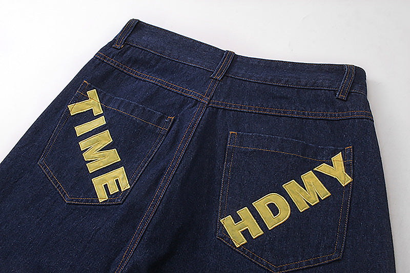 Cute patterned loose denim trousers Size:M