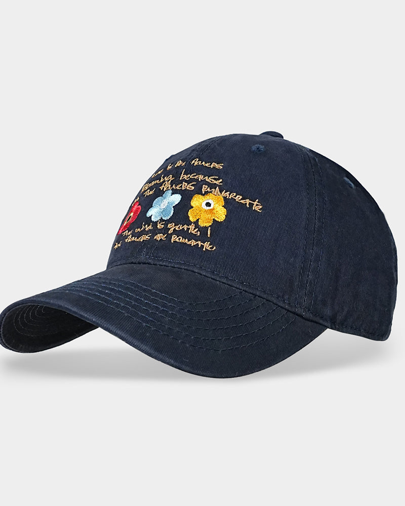 刺繍入りフラワーベースボールキャップ