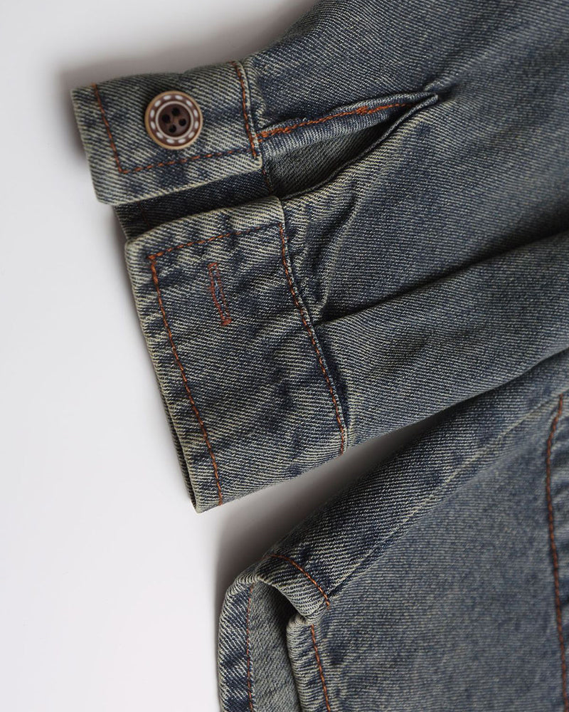 Vintage distressed denim long sleeve shirt