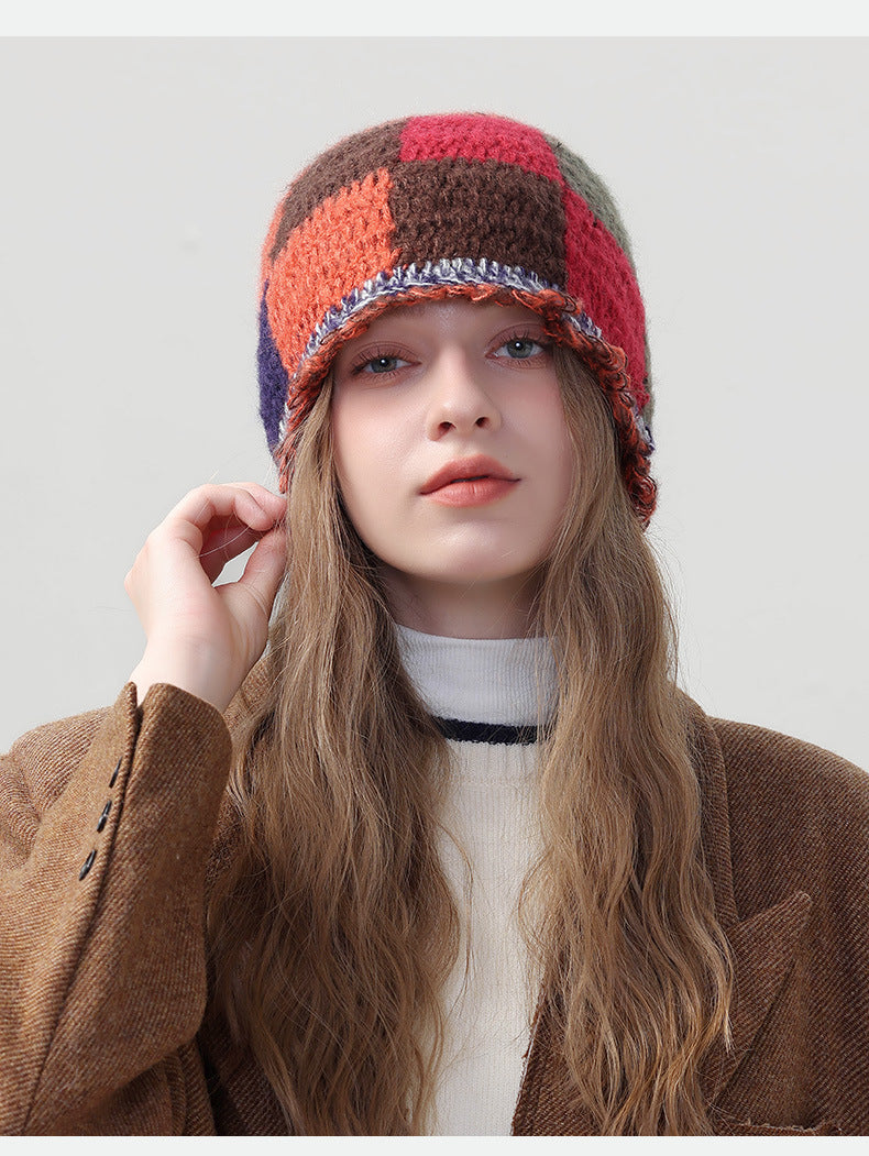 復古撞色拼接漁夫帽