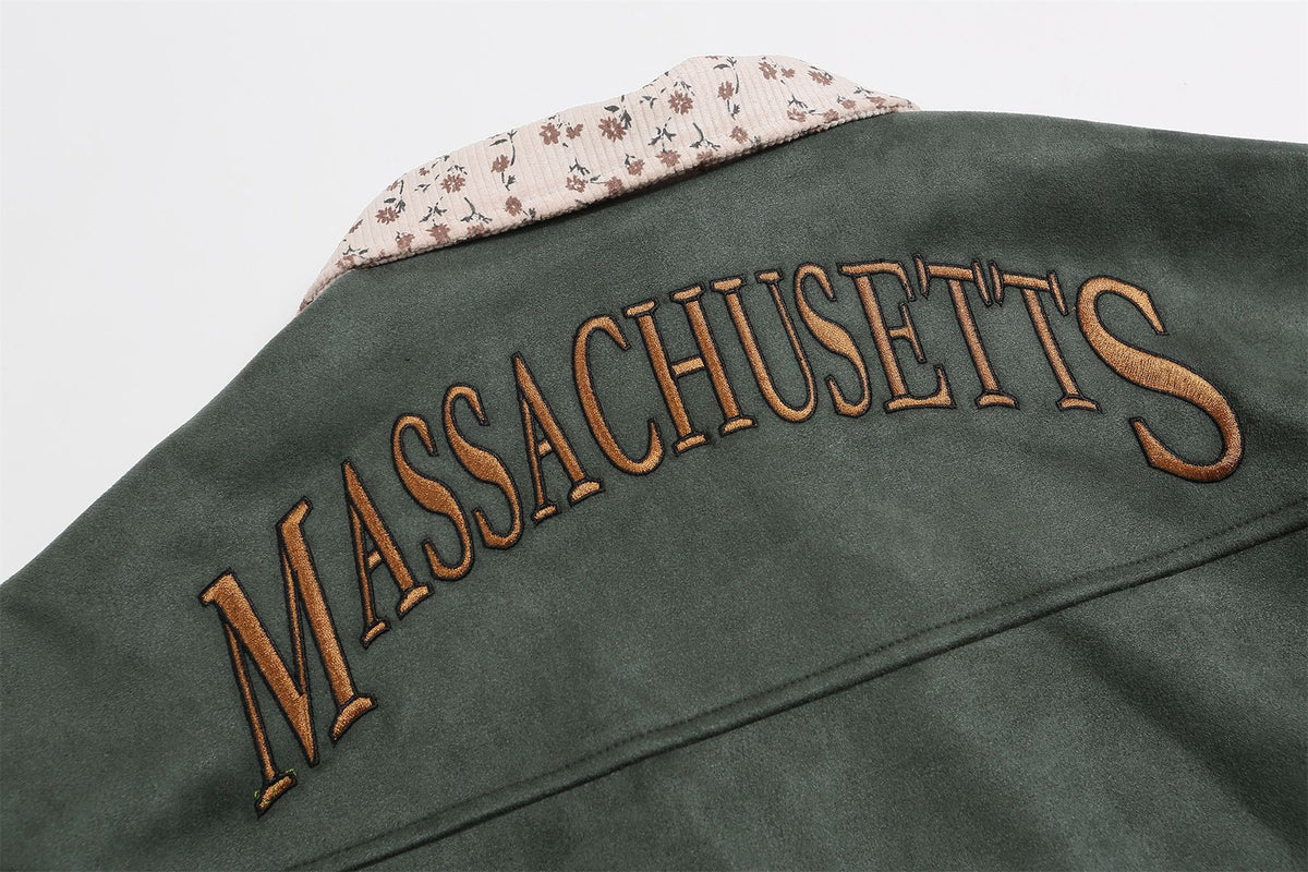 復古做舊撞色拼接夾克