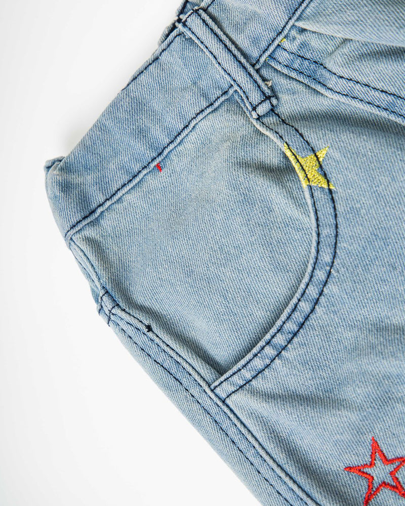 Washed leopard print jeans