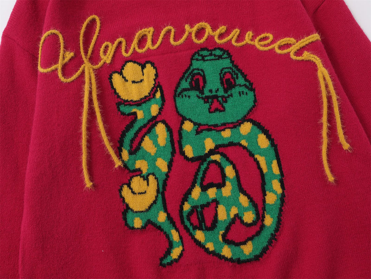 可愛蛇年紅色毛衣