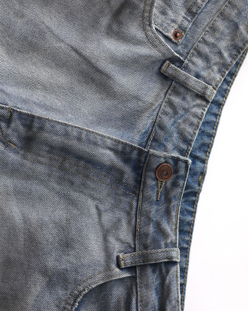 水洗破洞直筒牛仔褲