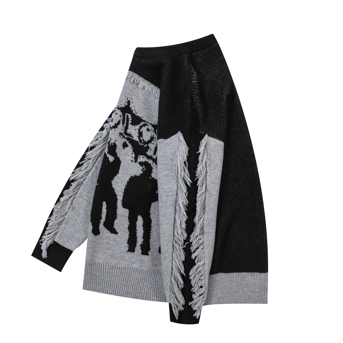 Retro contrasting raw edge crew neck sweater